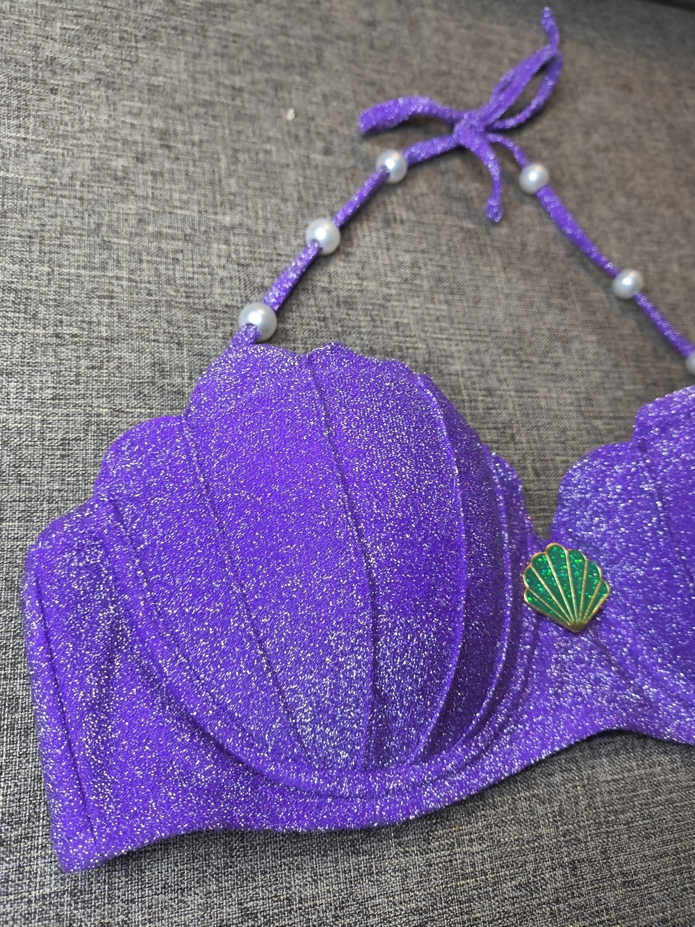 Hot Topic Purple Glitter Seashell Halter Top with Pearl Detail - Picture 3 of 6